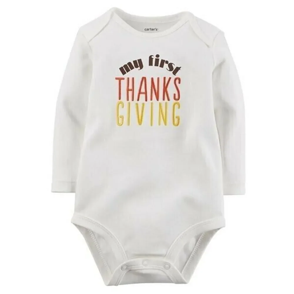 Carter's Baby Long Sleeve MY FIRST THANKSGIVING Bodysuit White 6 Months Boy Girl